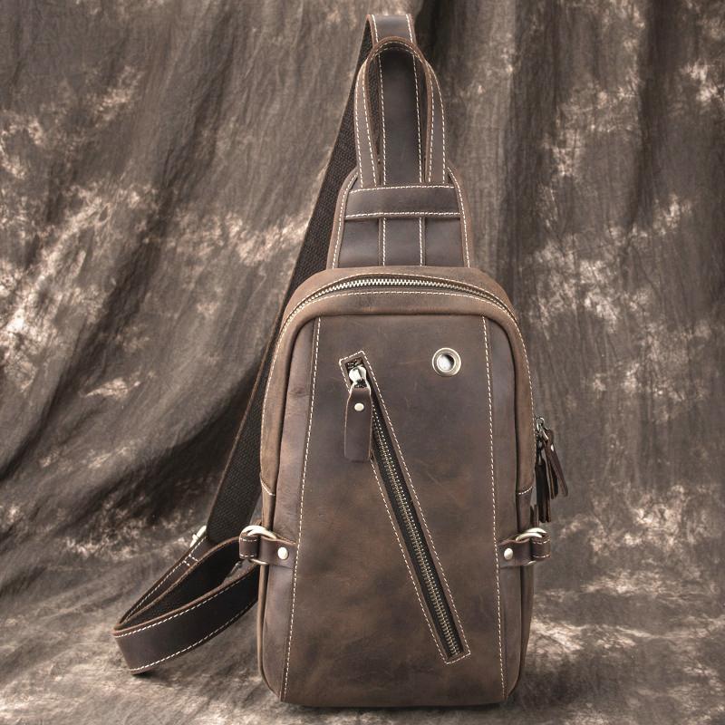 Best LEATHER MENS Sling Bags Sling Pack Vintage One Shoulder Backpack Chest Bag For Men