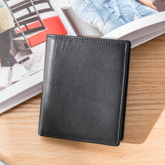 Black Cool Leather Mens Small Wallet Multicard Wallet Bifold Vintage Slim billfold Wallet for Men - imessengerbags