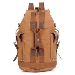 Khaki CANVAS Barrel MENS 20'' Bucket BACKPACK Brown Travel Backpack Khaki One Shoulder Hiking Bag For Men FOR MEN - imessengerbags