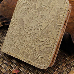 Handmade Leather Floral Mens Cool Slim Leather Wallet Men billfold Wallets Bifold for Men - imessengerbags