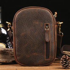 Badass Brown Leather Messenger Bag Men's Small Side Bag Mini Phone Bag Courier Bag For Men