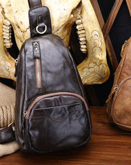 Cool Black and Brown Mens Leather Chest Bag Sling Bag Sling Crossbody Bag For Men