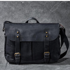 Canvas Leather Mens Army Green Postman Side Bag 14'' Black Messenger Bag Large Shoulder Bag For Men - imessengerbags
