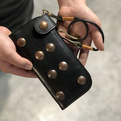 Handmade Leather Biker Wallet Long Mens Cool Chain Wallet Trucker Wallet with Chain - imessengerbags