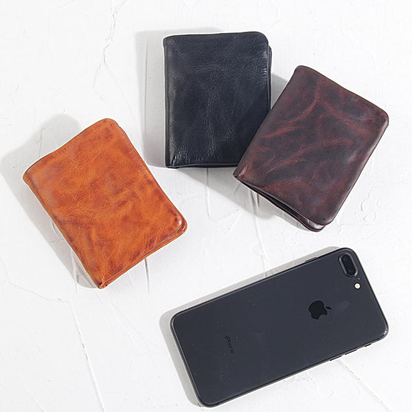Handmade Leather Mens Cool Black billfold Wallets Small Wallet Men Bifold Wallets Front Pocket Wallet for Men - imessengerbags