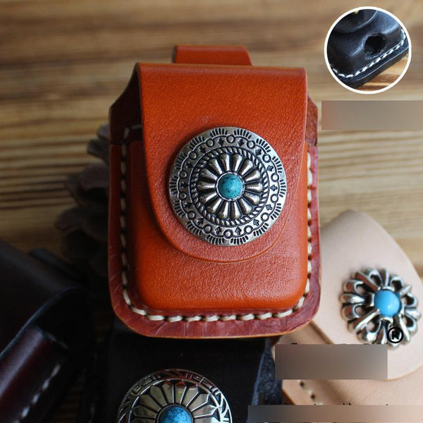 Handmade Mens Brown Leather Classic Zippo Lighter Cases Belt Zippo Lighter Holder with Belt Clip