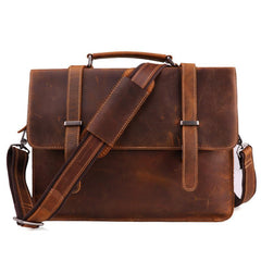 Vintage Brown Leather Men's Professional Briefcase Handbag 14‘’ Laptop Briefcase For Men - imessengerbags