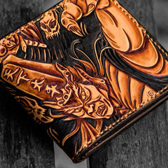 Handmade Leather Chinese Black&White Tooled Mens billfold Wallet Cool Leather Wallet Slim Wallet for Men - imessengerbags