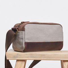 Mens Canvas Leather Gray Cool Messenger Bag Side Bag for Men - imessengerbags