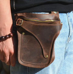 Cool Brown Leather Men's Belt Bag Waist Bag Motorcycle Bag Belt Pouch For Men - imessengerbags