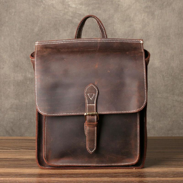 Genuine Leather Mens Cool Backpack Sling Bag Messenger Bag Coffee Travel Bag Hiking Bag for men - imessengerbags