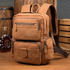Brown Casual Leather Mens 13 inches Travel Backpacks Computer Backpack for Men - imessengerbags