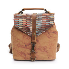 Cute Canvas Leather Mens Womens Small Pink Backpack Khaki Travel Backpack College Backpack for Men - imessengerbags