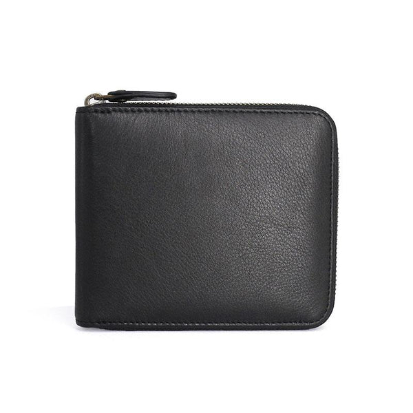 Leather Mens Black Zipper Small Wallet Front Pocket Wallet Small Wallet for Men - imessengerbags