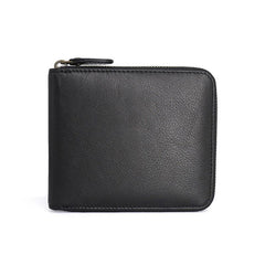 Leather Mens Black Zipper Small Wallet Front Pocket Wallet Small Wallet for Men - imessengerbags