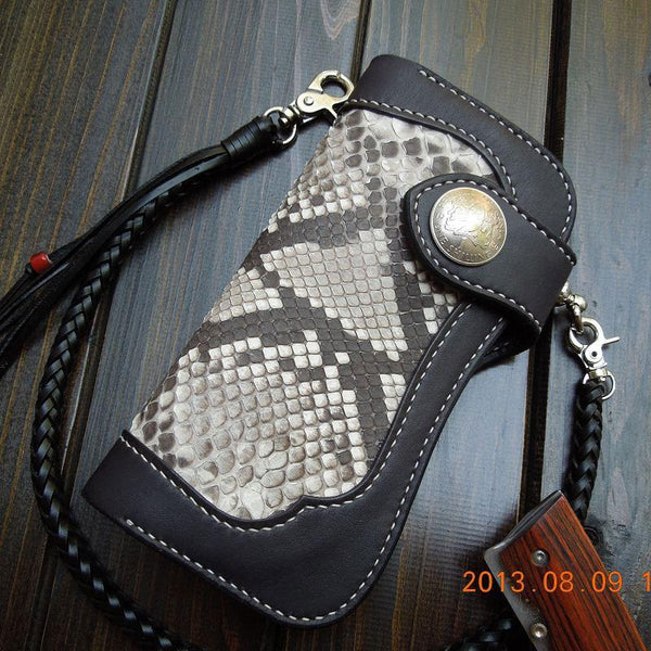 Handmade Leather Biker Wallet Mens Cool Chain Wallet Trucker Wallet with Chain - imessengerbags