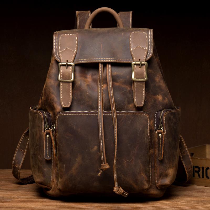 Dark Brown Mens Leather 13 inches Laptop Computer Backpacks Cool Travel Backpacks School Backpacks for men - imessengerbags