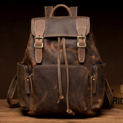 Dark Brown Mens Leather 13 inches Laptop Computer Backpacks Cool Travel Backpacks School Backpacks for men - imessengerbags