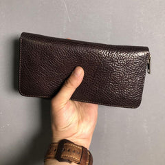 Genuine Leather Mens Cool Long Leather Phone Wallet Zipper Clutch Wallet for Men - imessengerbags