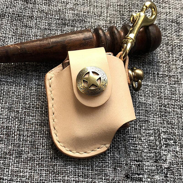 Handmade Mens Beige Leather Classic Zippo Lighter Case  Zippo Lighter Holder with Belt Clip