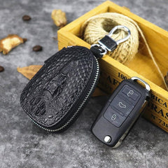 Black Leather Men's Key Wallet Zipper Car Key Case Car Holder For Men - imessengerbags