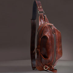 Genuine Leather Mens Cool Chest Bag Sling Bag Crossbody Bag Travel Bag Hiking Bag for men - imessengerbags