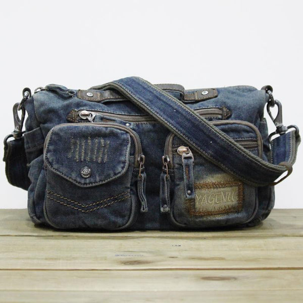 Blue Denim Mens Womens Side Bag Handbag Blue Jean Messenger Bag For Women - imessengerbags