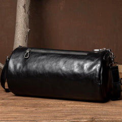 Fashion Black Leather Mens Barrel Messenger Bag Bucket Courier Bag Postman Bags for Men