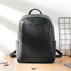 Cool Black Mens Leather Backpacks Travel Backpack 14-inch Laptop Backpack for men - imessengerbags