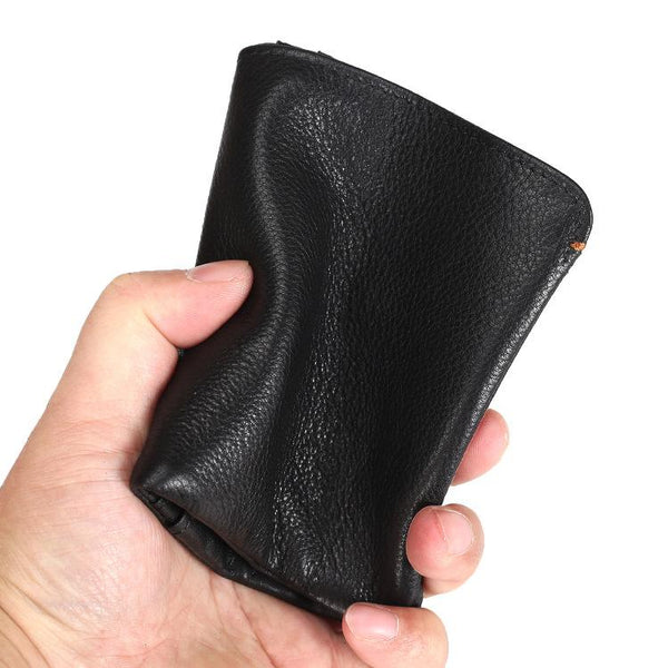 Leather Men's Billfold Wallet Bifold Small Wallet Black Slim Wallet Front Pocket Wallet For Men