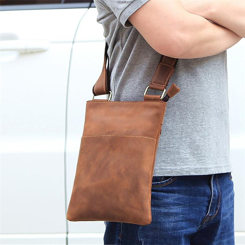 Vintage Brown Leather Men's Small Vertical Side Bag Small Messenger Bag For Men - imessengerbags