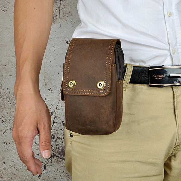 Small Mens Leather Belt Pouch Holsters Belt Cases Cell Phone Waist Pouches for Men - imessengerbags
