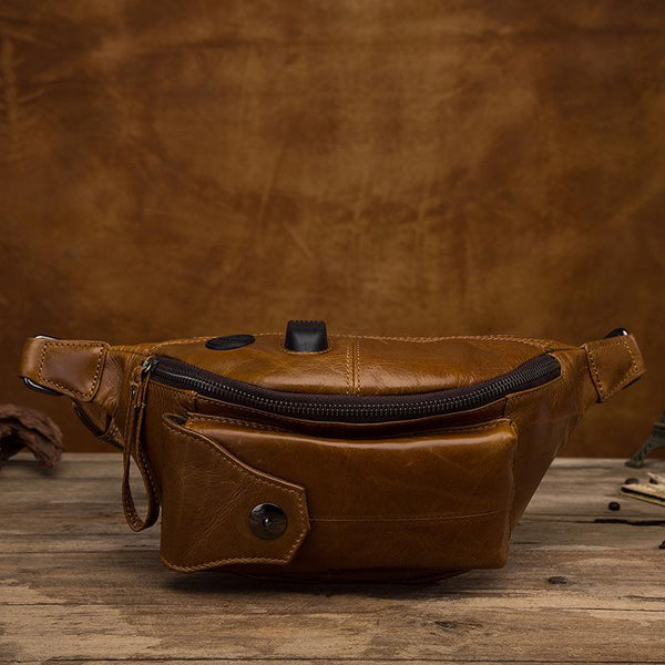 Vintage Brown Leather Men's Fanny Packs Hip Pack Waist Bag For Men