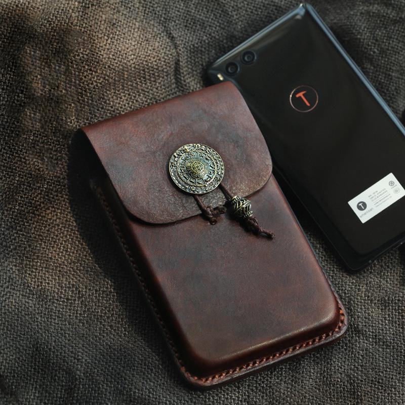 Cool Handmade Coffee Leather Mens Holster 6" Cellphone case phone pocket With Belt Loop For Men - imessengerbags