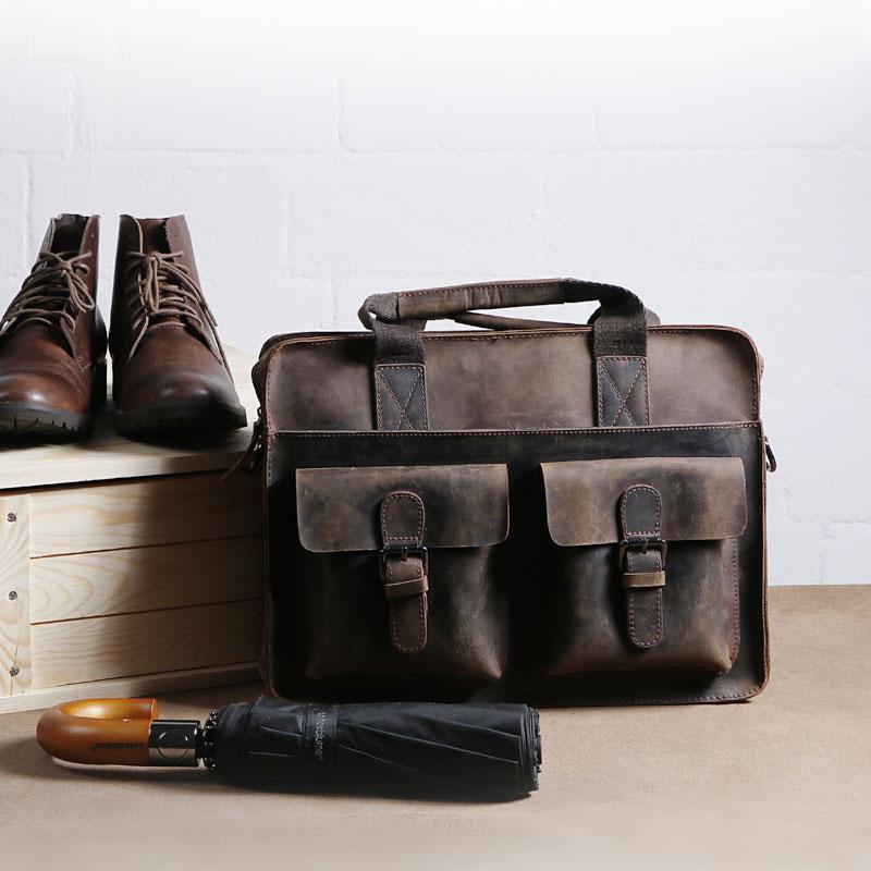 Vintage Coffee Leather Mens Briefcases Work Bag Laptop Bag Business Bag for Men - imessengerbags