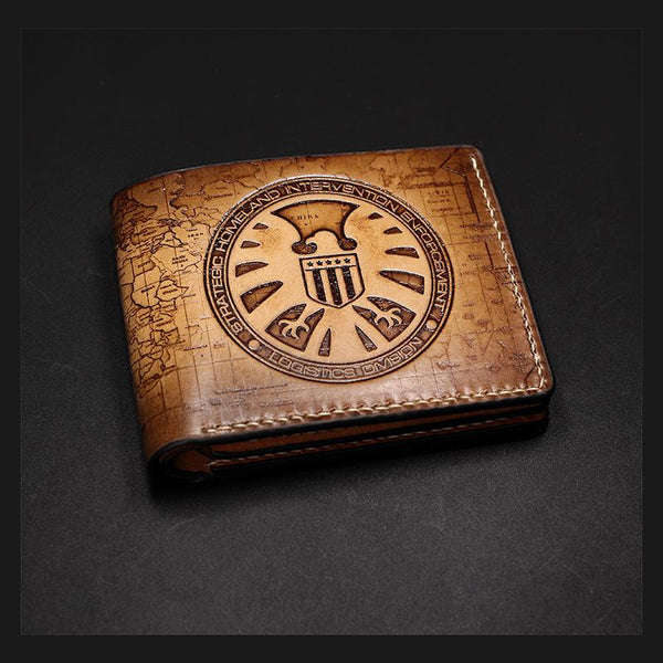 Handmade Leather Tooled Agents of S.H.I.E.L.D. Mens billfold Wallet Cool Leather Wallet Slim Wallet for Men - imessengerbags
