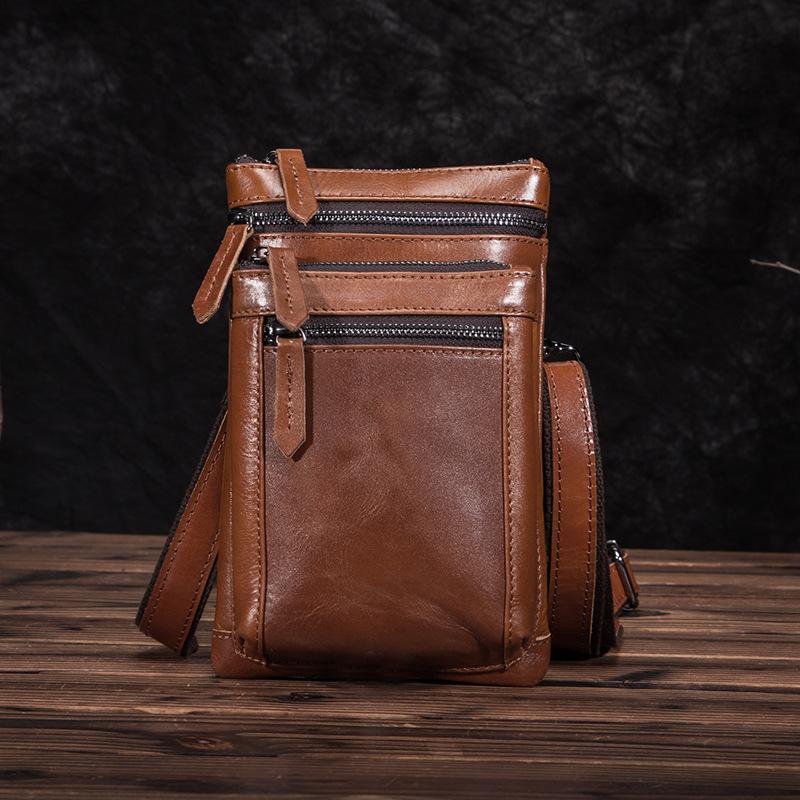 Brown Leather Men's Belt Pouch Small Shoulder Bag Side Bag Waist Bag Belt Bag For Men