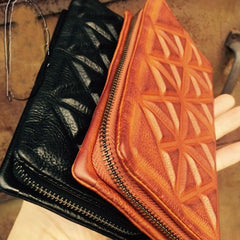 Genuine Leather Mens Cool Long Leather Wallet Zipper Clutch Wristlet Wallet for Men - imessengerbags