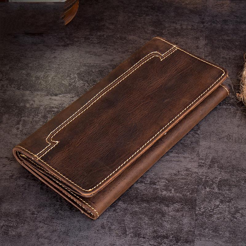 Cool Dark Brown Mens long Wallet Trifold Multi Cards Long Wallet  for Men - imessengerbags
