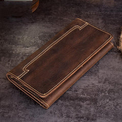 Cool Dark Brown Mens long Wallet Trifold Multi Cards Long Wallet  for Men - imessengerbags