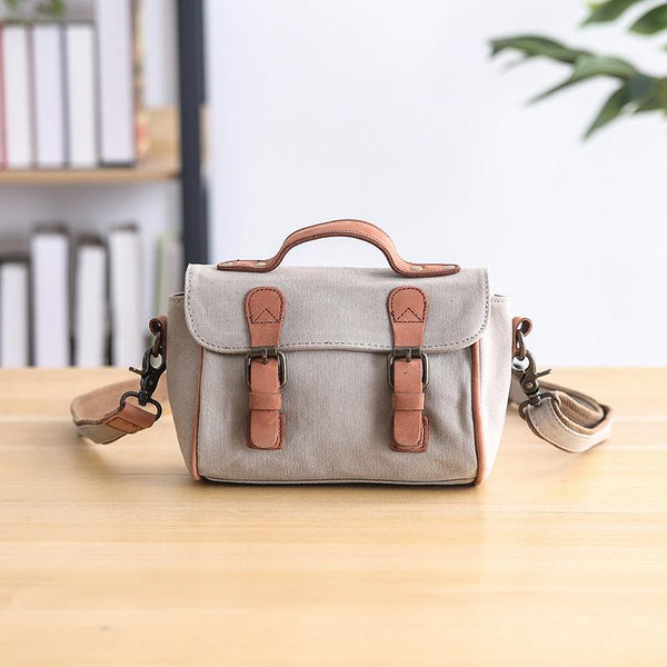 Canvas Leather Mens Womens Green Portable Side Bag Khaki Messenger Bag Small Courier Bag For Men - imessengerbags