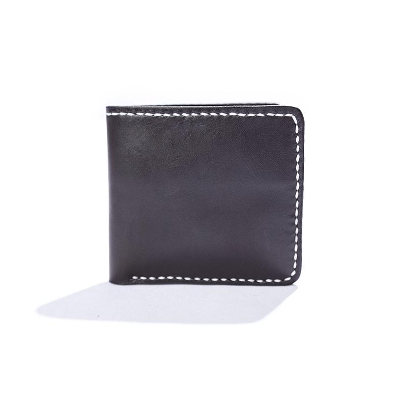 Black Handmade Leather Mens billfold Wallet Bifold Black Front Pocket Wallet Small Wallet For Men - imessengerbags