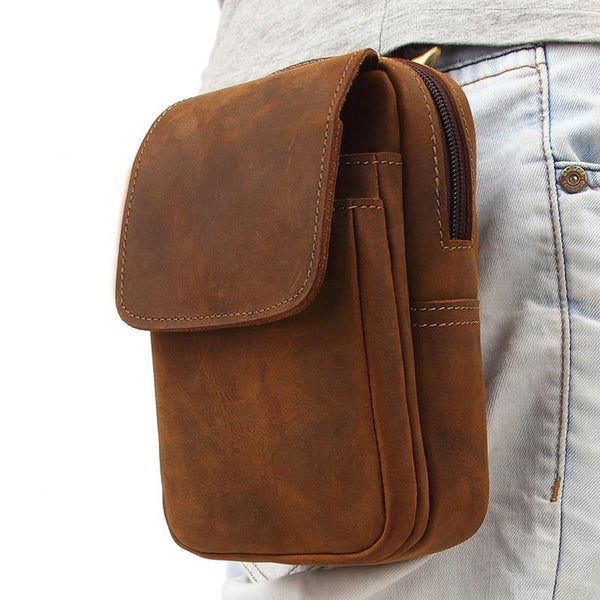 Cool Brown Leather Men's Cell Phone Holster Brown Belt Bag Belt Pouch For Men - imessengerbags