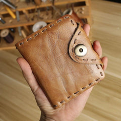 Dark Brown Handmade Leather Mens Card Wallet Small Bifold Card Holder Front Pocket Wallet For Men