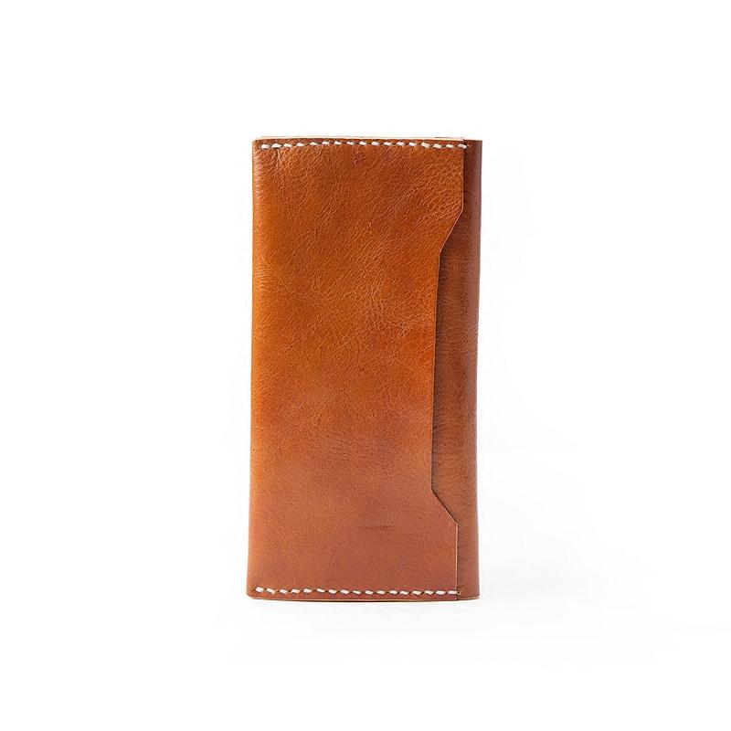 Brown Handmade Leather Mens Long Wallet Bifold Long Wallet Cellphone Wallet For Men - imessengerbags