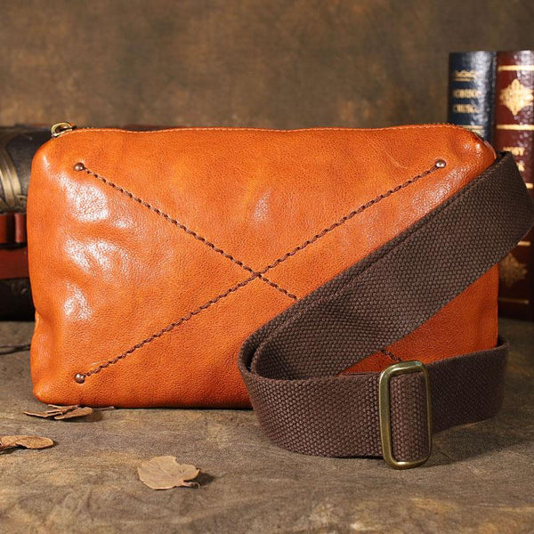 Handmade Leather Mens Brown Fanny Pack Hip Pack Black Chest Bag Sling Bag for Men - imessengerbags