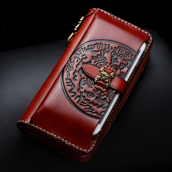 Handmade Leather Mens Chain Biker Wallet Cool Leather Wallet Long Phone Wallets for Men - imessengerbags