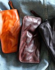 Cool Mens Leather Zipper Long Clutch Wallet Zipper Vintage Long Wallet For Men