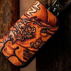 Handmade Leather Biker Mens Cool Car Key Wallet Coin Wallet Pouch Car KeyChain for Men - imessengerbags