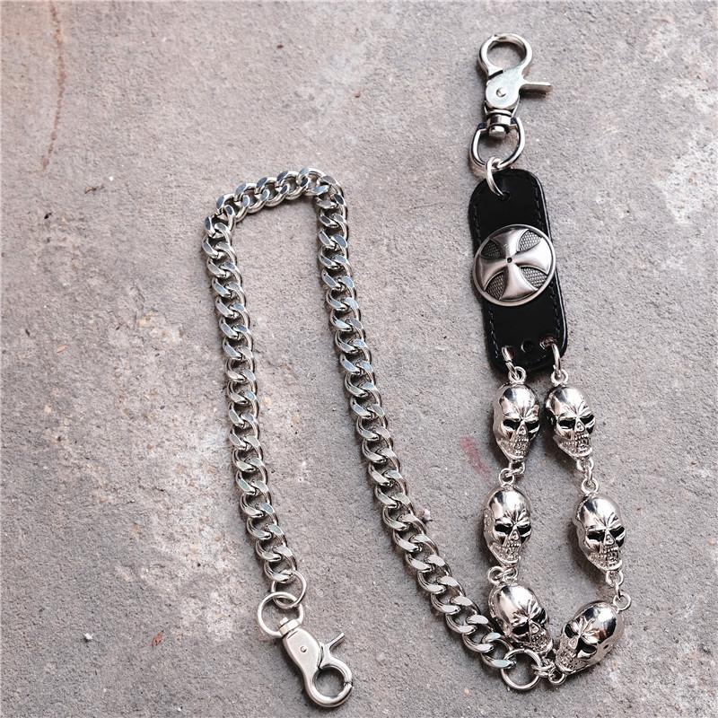Badass Hip Hop Mens Skull Cross Wallet Chain Silver Pants Chain Biker Chain For Men - imessengerbags